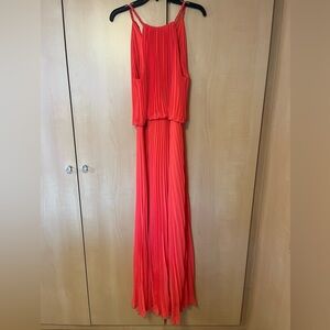 Aqua pleated Gown, size 12, coral color, chiffon
